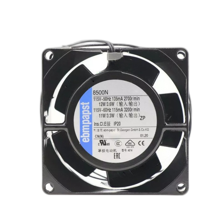 Ebmpapst 8500N 115VAC 12/11W 135mA 80x80x38mm 2 Wire All-Metal Axial Cooling Fan