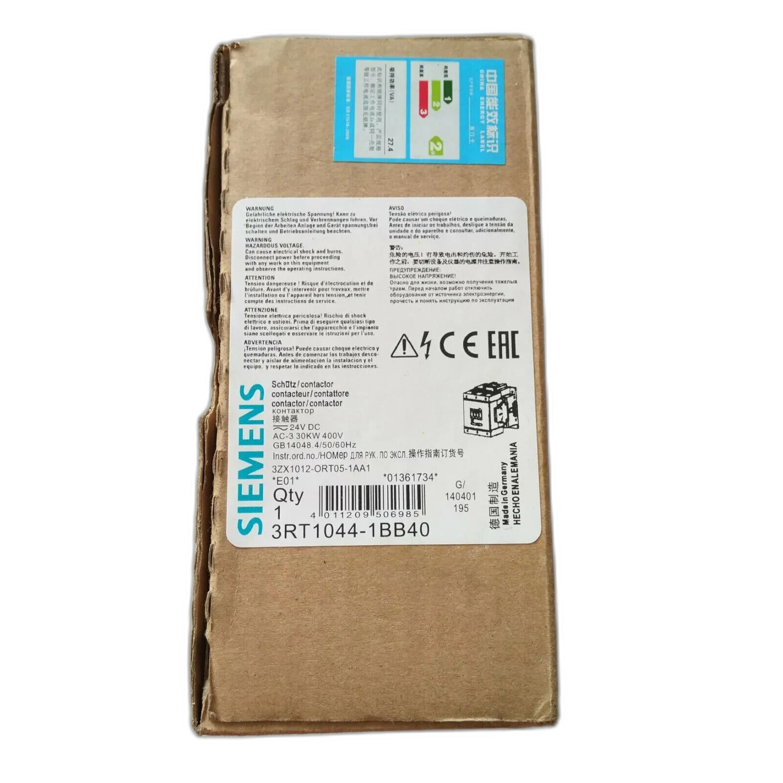 Siemens 3RT1044-1BB40 Contactor 3RT1044-1BB40 40A 3P 120V Coil Voltage