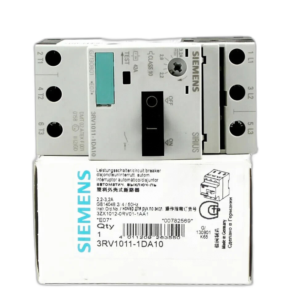 Siemens 3RV1011-1DA10 Circuit Breaker 3RV1 011-1DA10 10A 600V 3P Motor Starter