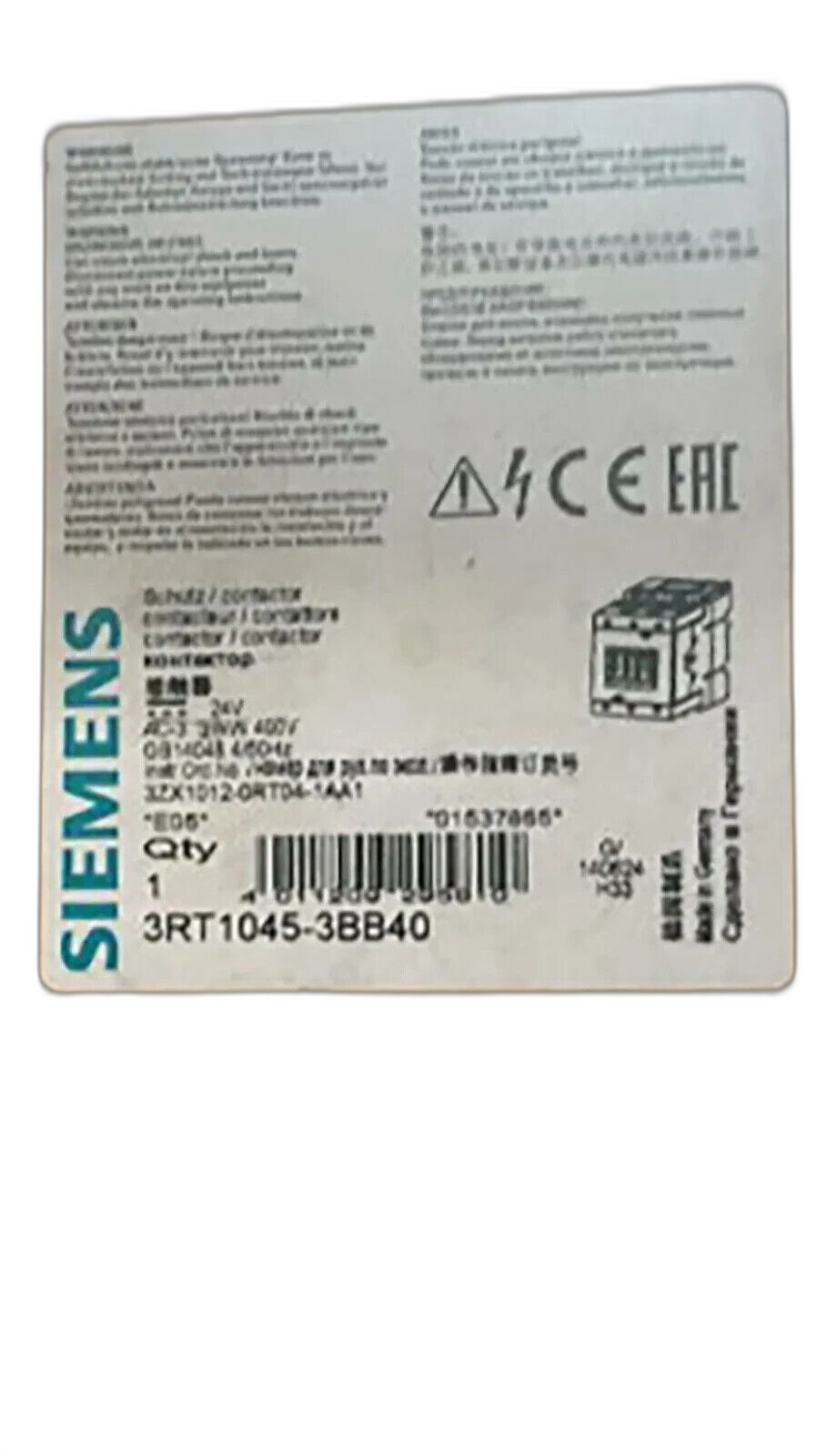 Siemens 3RT1045-3BB40 Contactor 40A 3P 120V Coil AC