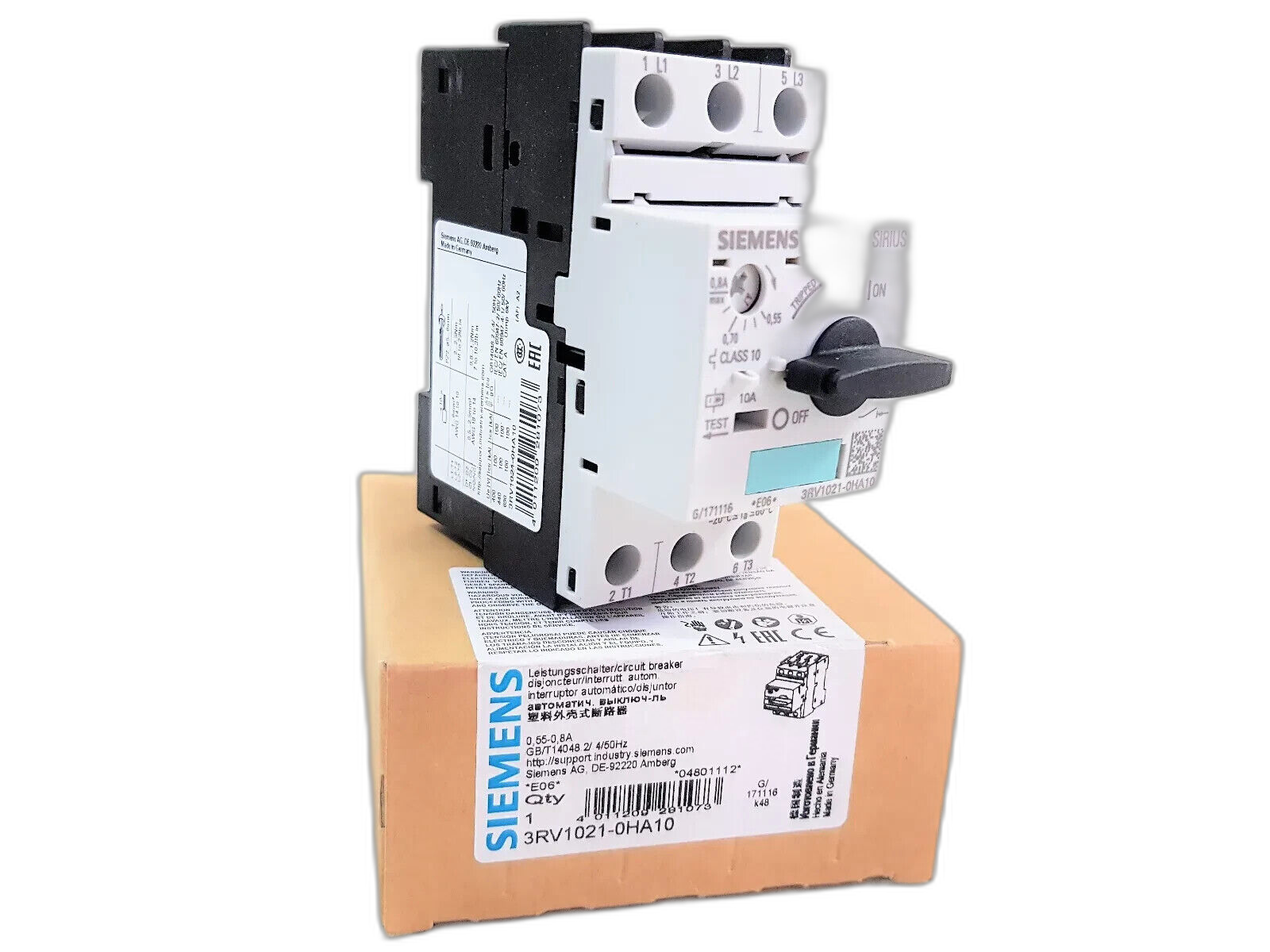 Siemens 3RV1021-0HA10 Motor Breaker 0.18kW 690VAC Mounting