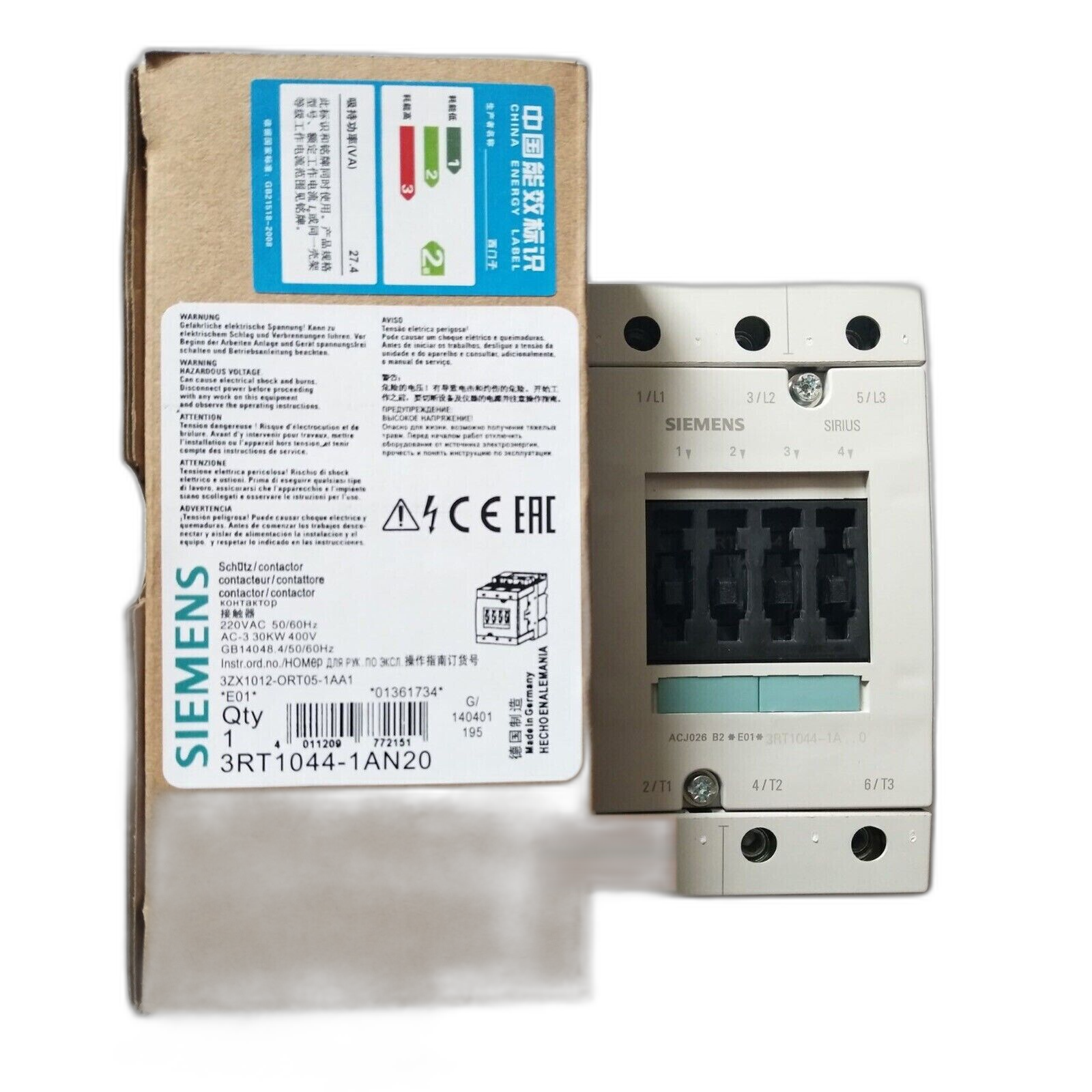 Siemens 3RT1044-1AN20 220 VAC Contactor