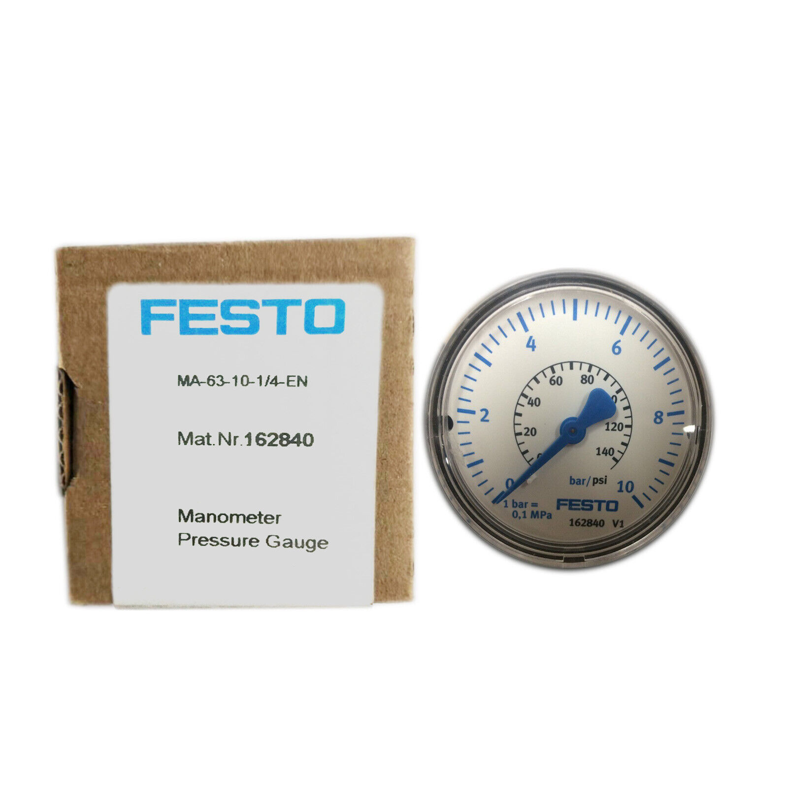 Festo MA-63-10-1/4-EN Pressure Gauge 0-10 Bar 1/4" NPT
