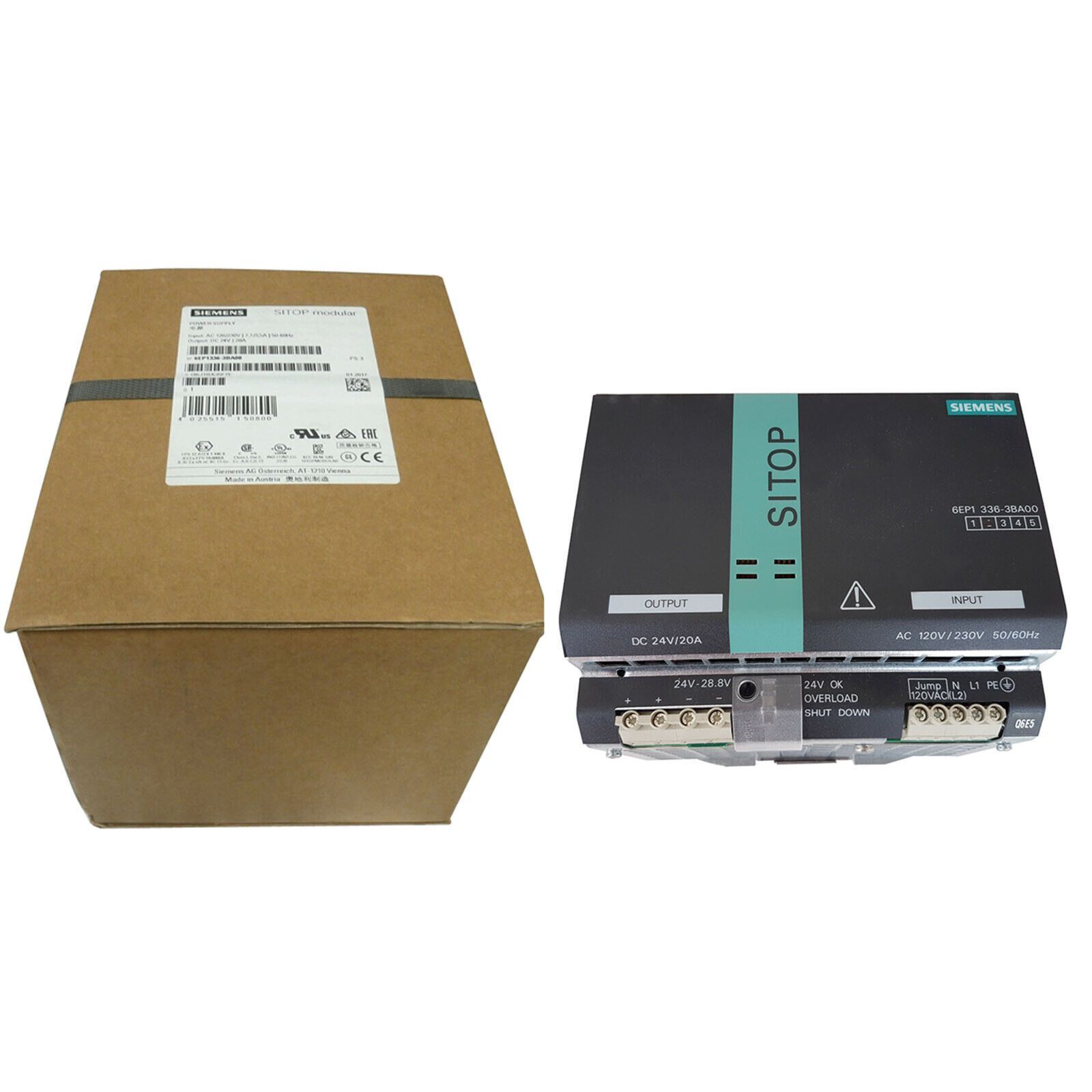 Siemens SITOP 6EP1336-3BA00 24VDC 20A 480W 1-Phase Modular DIN Rail Power Supply
