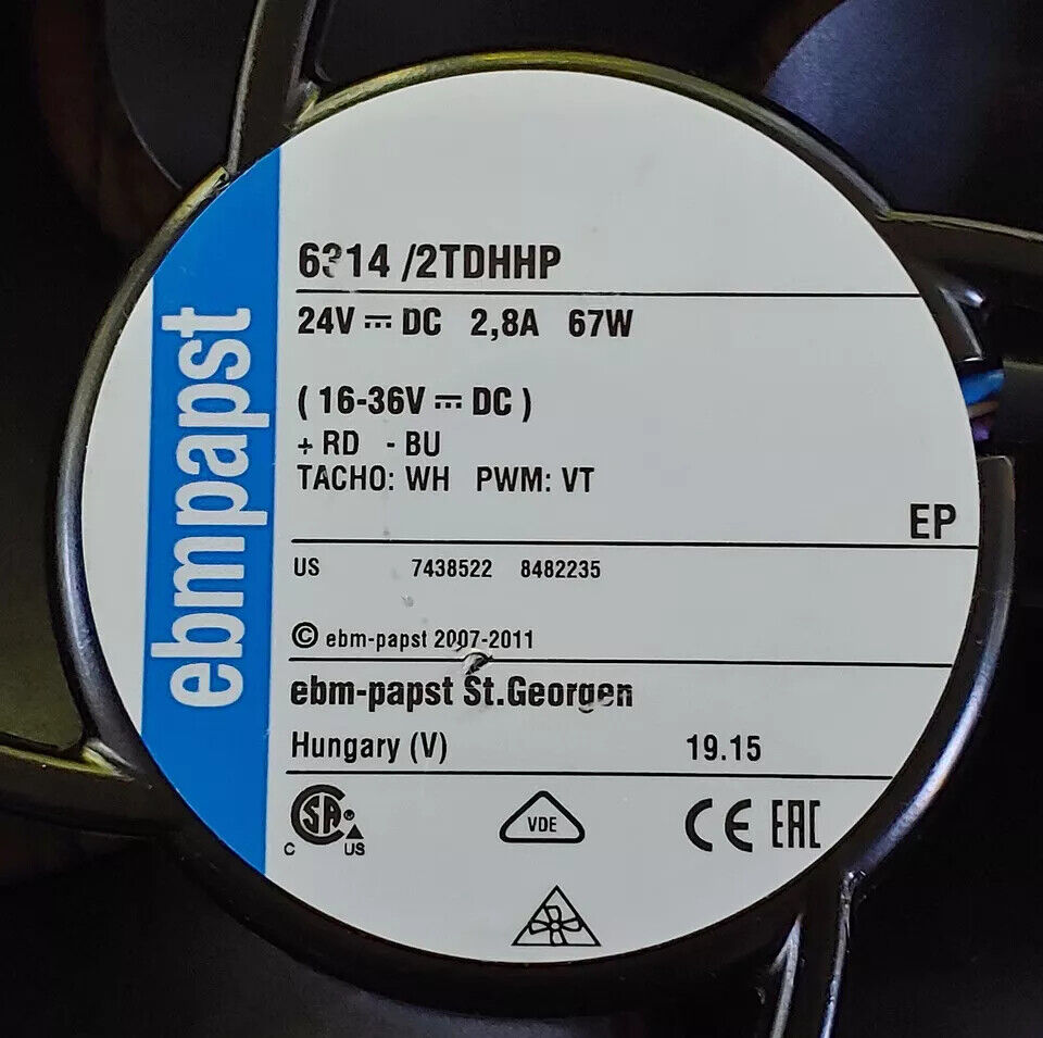 Ebm-papst 6314/2TDHHP High-Performance Axial Fan 24VDC 360CFM Ball Bearing IP68