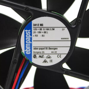 Ebmpapst 3412NG Axial Fan 12VDC 82.4CFM 44dBA 92x92x32mm Ball Bearing