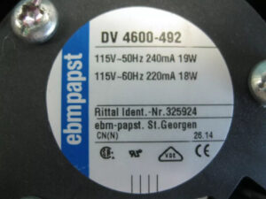 Ebm-papst DV4600-492 Axial Fan 115VAC 18W 50/60Hz 160CFM Dual Ball Bearing