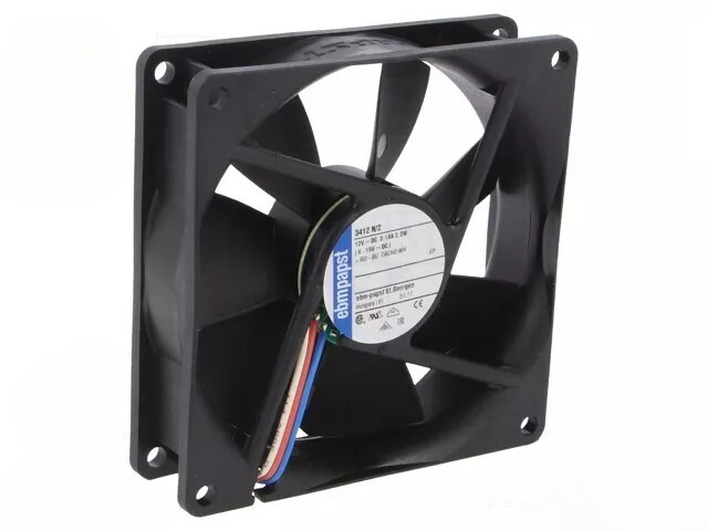 Ebmpapst 3412N/2 Axial Fan 12VDC 80mA 0.9W 2600RPM 32.4CFM Ball Bearing