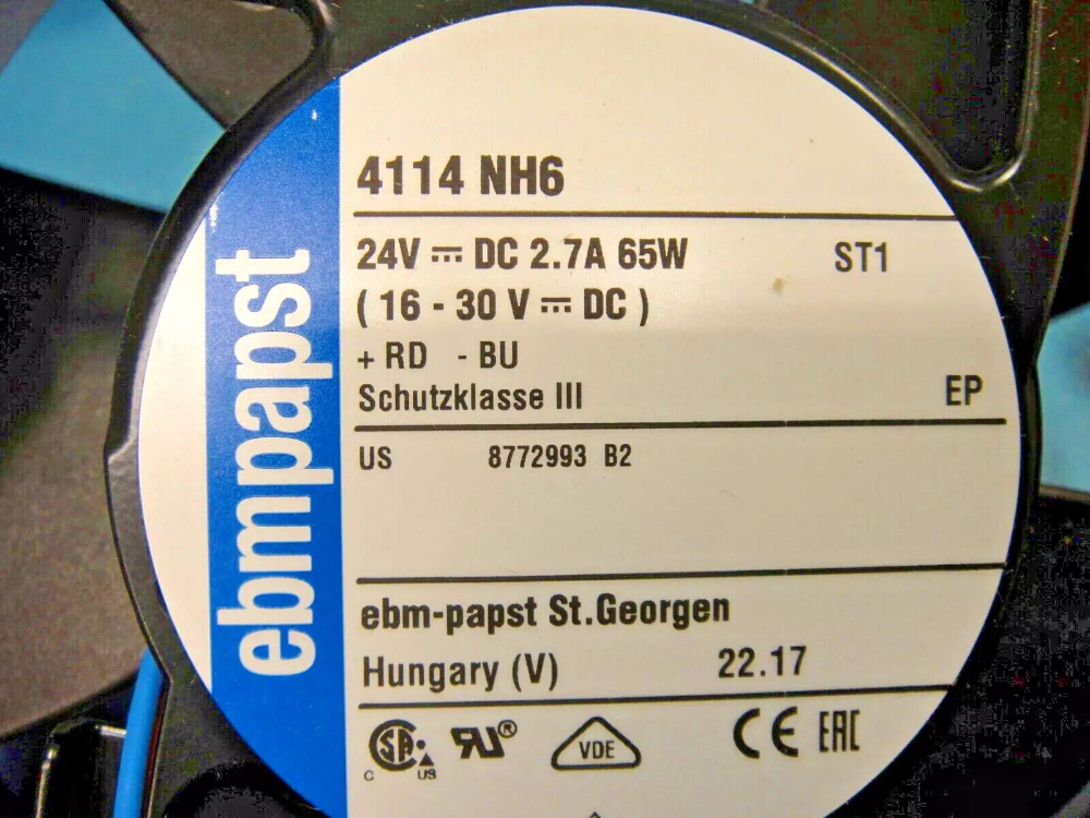 Ebm-papst 4114NH6 Axial Fan 119x119x38mm 24VDC 117.7CFM Ball Bearing